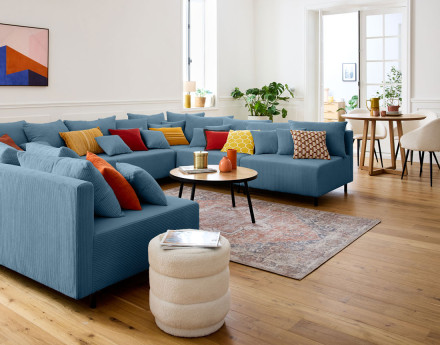 Canapé panoramique modulable 8 places en velours côtelé Edinburg