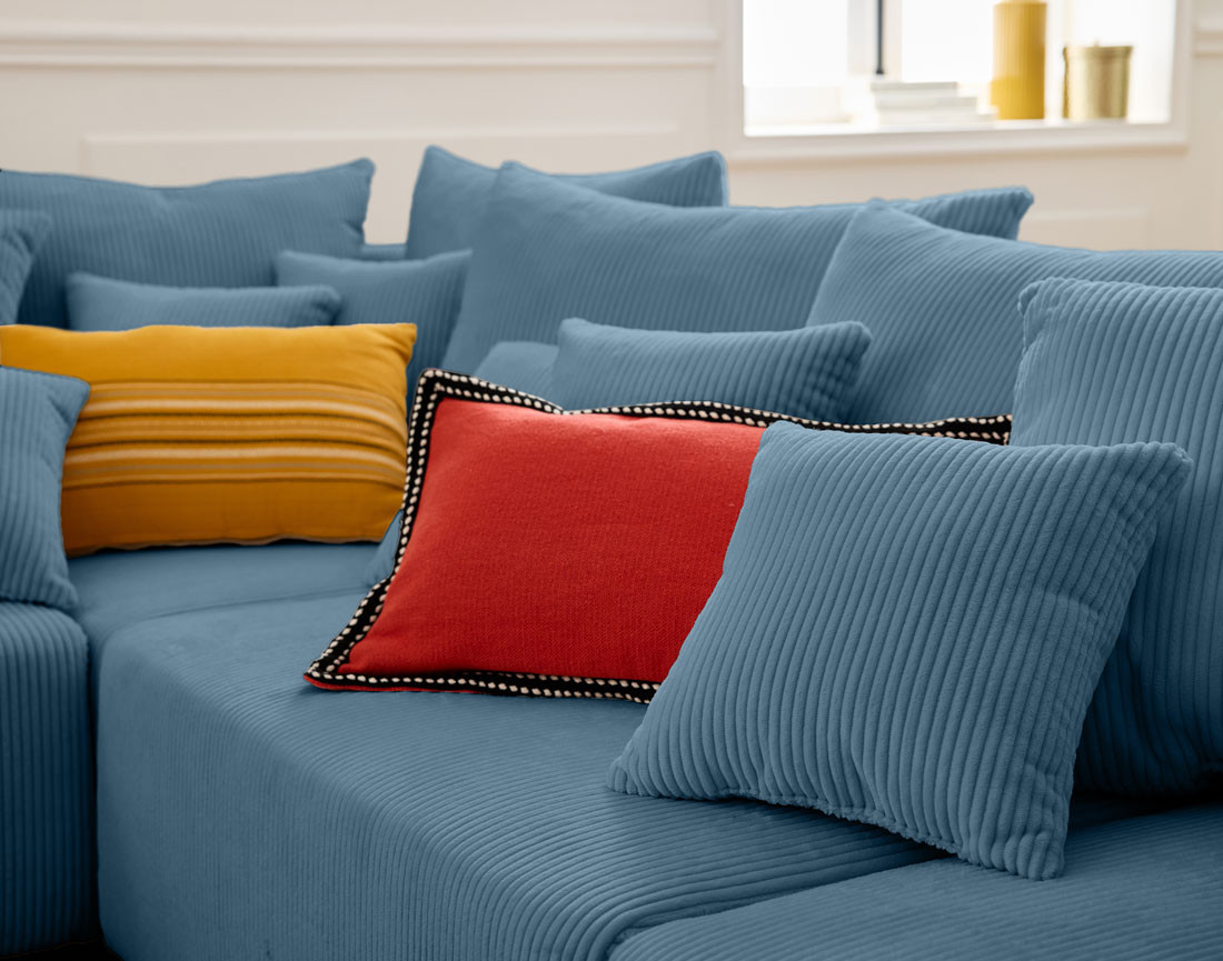 Canapé panoramique modulable 8 places en velours côtelé Edinburg