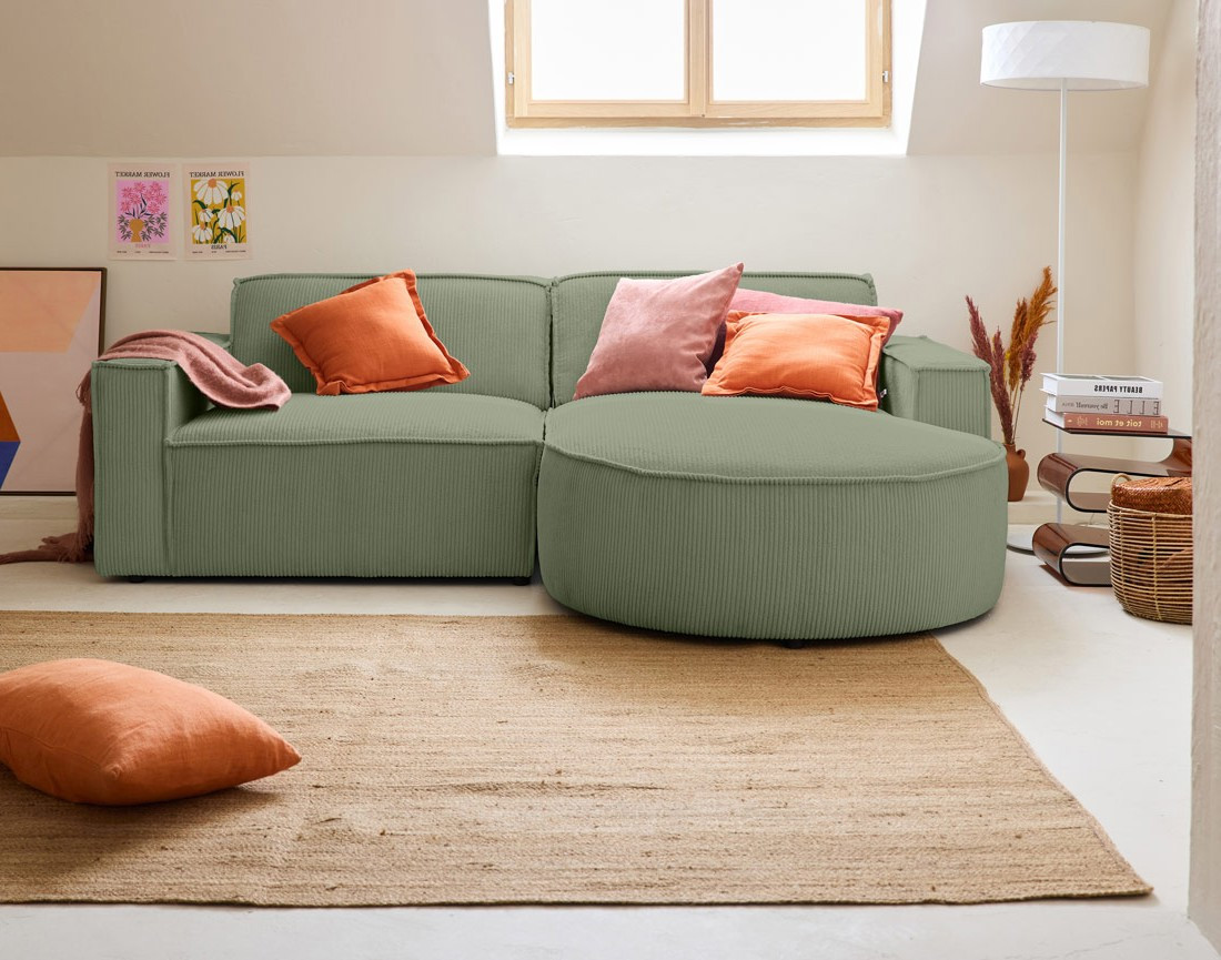 Canapé d'angle droit 4 places en velours côtelé Spiaggia