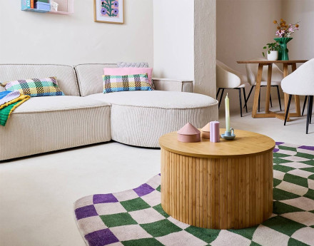 Canapé d'angle droit aux formes arrondies 4 places en velours côtelé Spiaggia