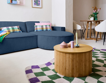 Canapé d'angle droit aux formes arrondies 4 places en velours côtelé Spiaggia