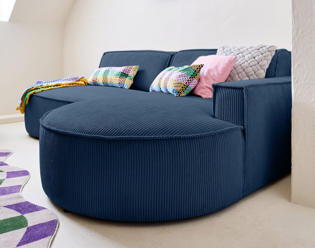 Canapé d'angle droit aux formes arrondies 4 places en velours côtelé Spiaggia