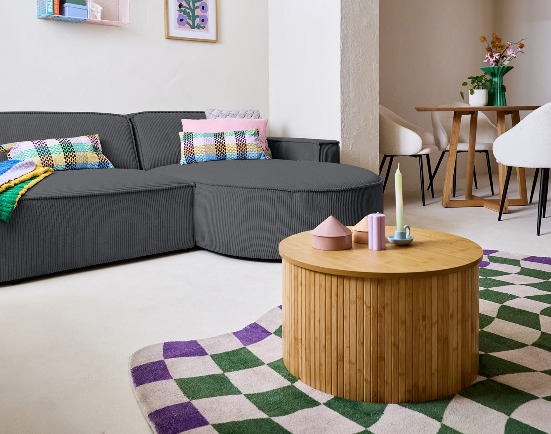 Canapé d'angle droit aux formes arrondies 4 places en velours côtelé Spiaggia