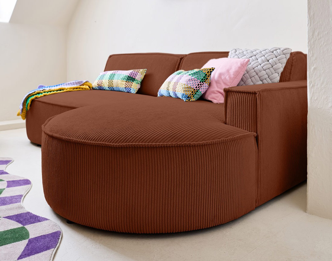 Canapé d'angle droit aux formes arrondies 4 places en velours côtelé Spiaggia