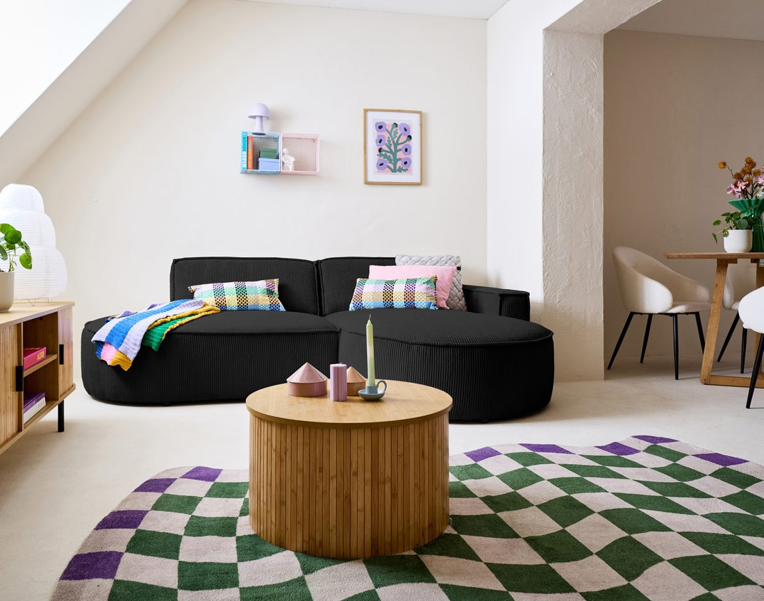 Canapé d'angle droit aux formes arrondies 4 places en velours côtelé Spiaggia Canapé d'angle droit aux formes arrondies 4 places en velours côtelé Spiaggia