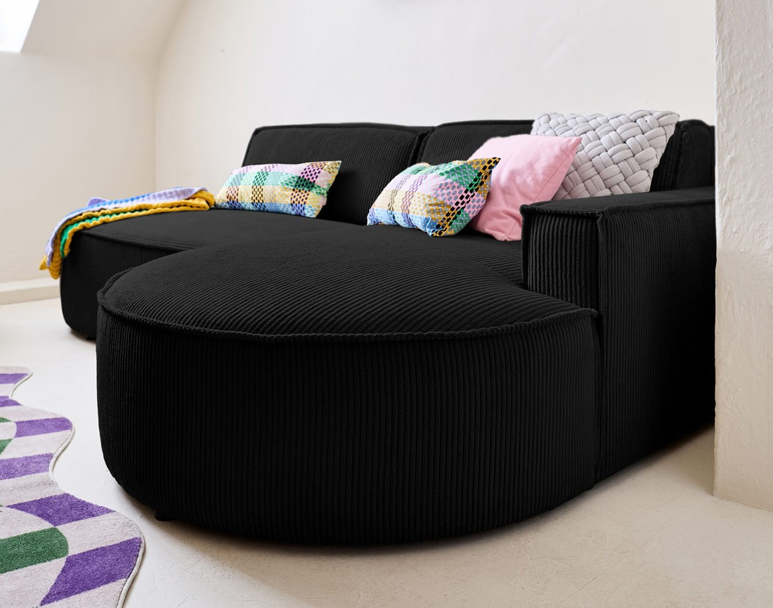 Canapé d'angle droit aux formes arrondies 4 places en velours côtelé Spiaggia Canapé d'angle droit aux formes arrondies 4 places en velours côtelé Spiaggia