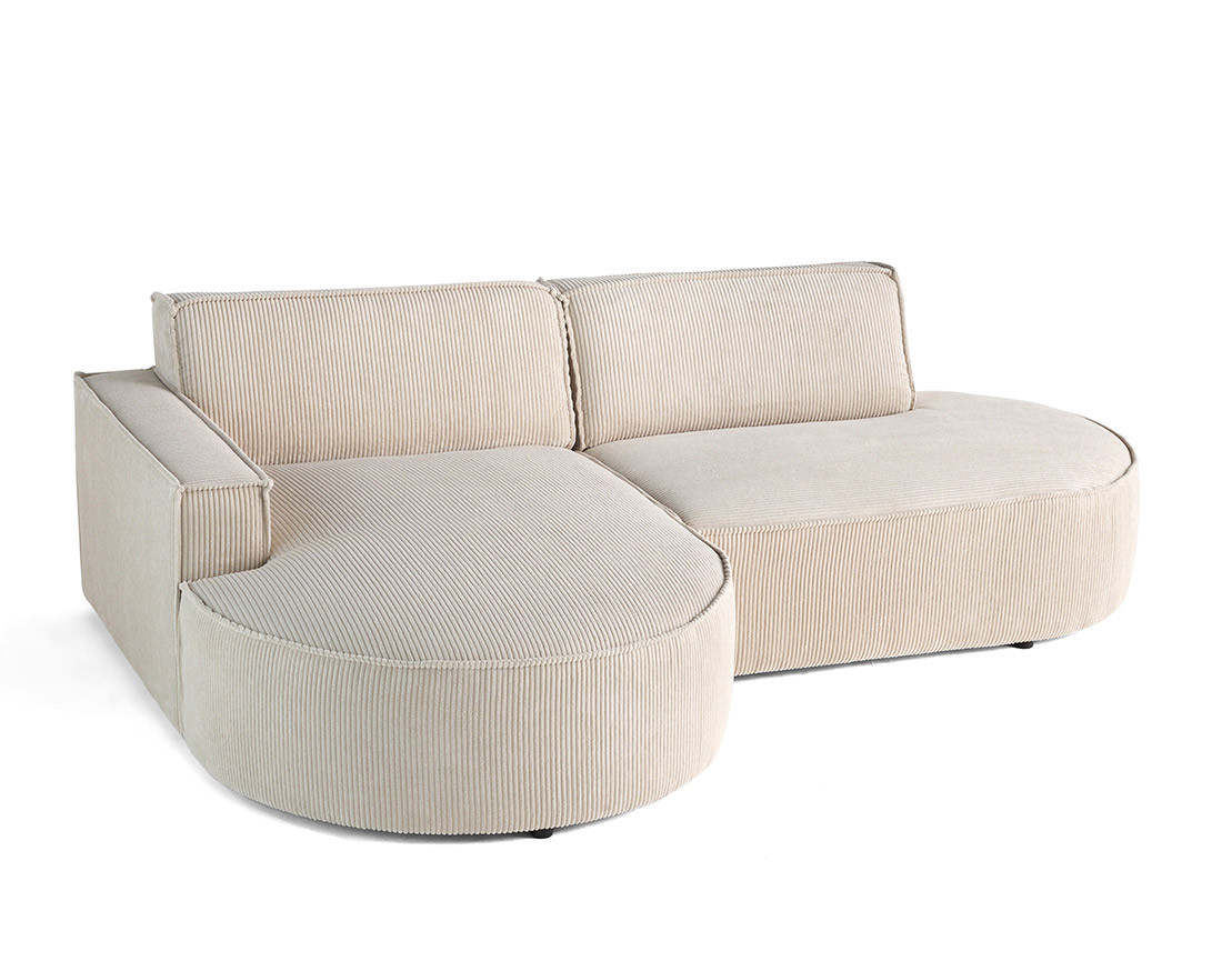 Canapé d'angle gauche aux formes arrondies 4 places en velours côtelé Spiaggia