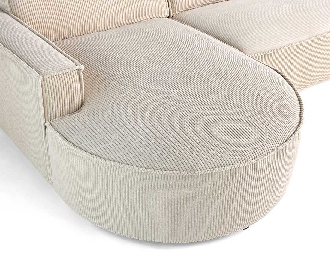 Canapé d'angle gauche aux formes arrondies 4 places en velours côtelé Spiaggia