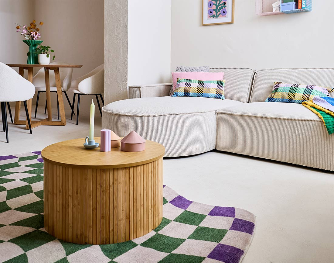 Canapé d'angle gauche aux formes arrondies 4 places en velours côtelé Spiaggia