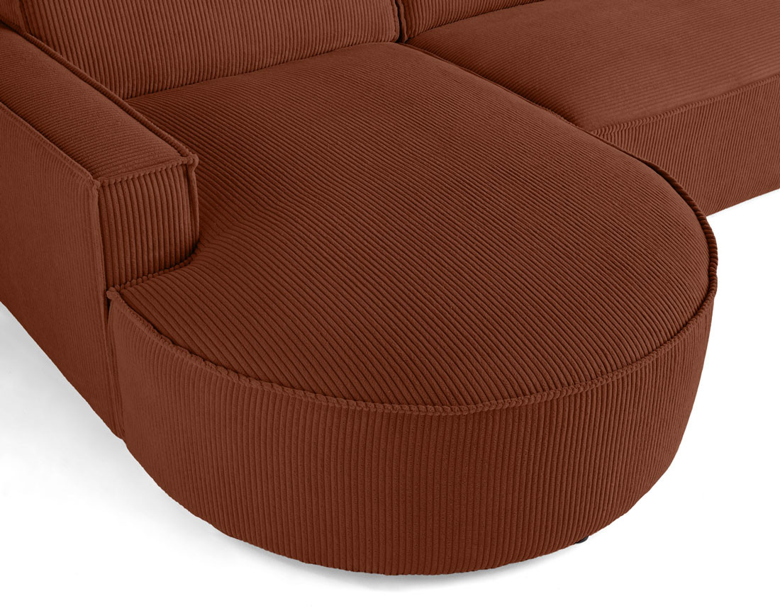Canapé d'angle gauche aux formes arrondies 4 places en velours côtelé Spiaggia