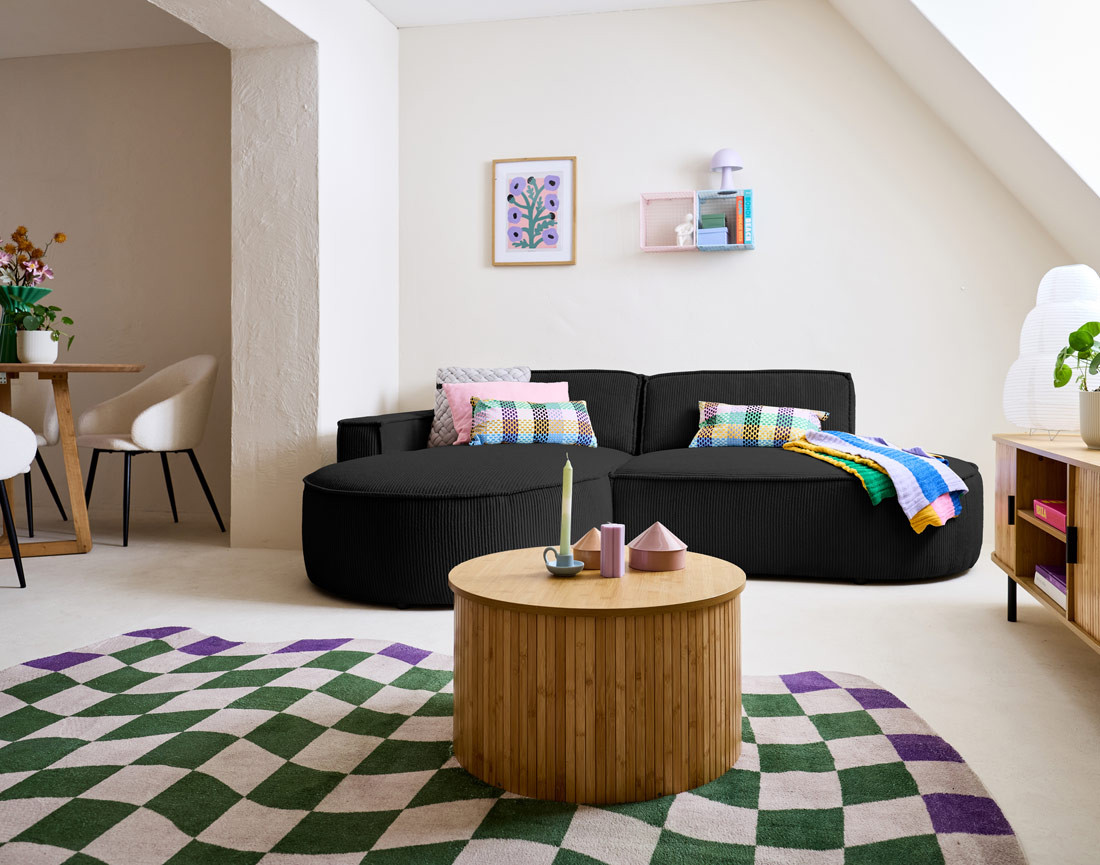 Canapé d'angle gauche aux formes arrondies 4 places en velours côtelé Spiaggia Canapé d'angle gauche aux formes arrondies 4 places en velours côtelé Spiaggia