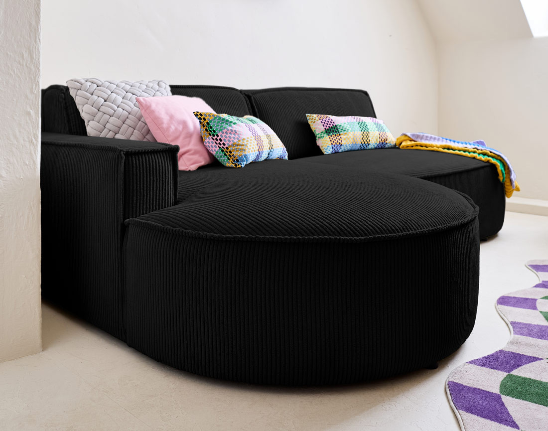 Canapé d'angle gauche aux formes arrondies 4 places en velours côtelé Spiaggia Canapé d'angle gauche aux formes arrondies 4 places en velours côtelé Spiaggia