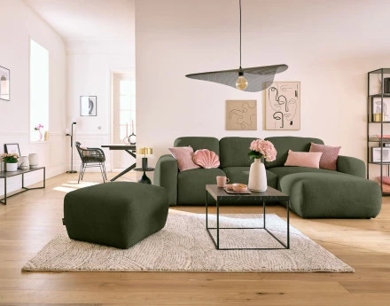 Canapé d'angle convertible, coffre 4 places en tissu texturé Sorrente