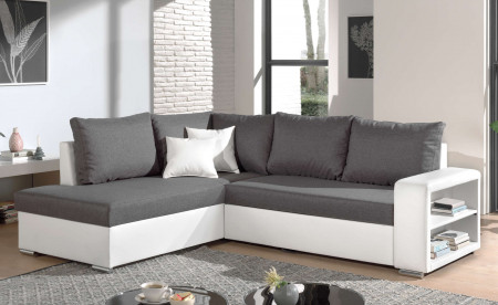 Athena - Canapé d'angle convertible - avec coffre et étagère - en simili et tissu - Gauche Athena - Canapé d'angle convertible - avec coffre et étagère - en simili et tissu - Gauche