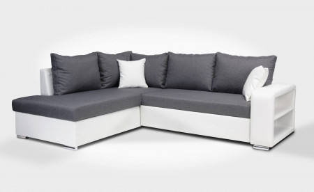 Athena - Canapé d'angle convertible - avec coffre et étagère - en simili et tissu - Gauche Athena - Canapé d'angle convertible - avec coffre et étagère - en simili et tissu - Gauche