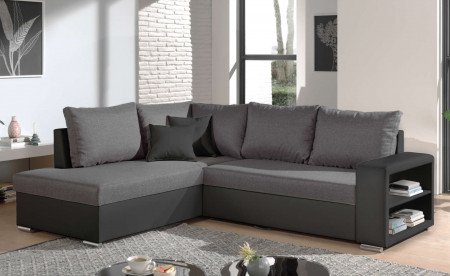 Athena - Canapé d'angle convertible - avec coffre et étagère - en simili et tissu - Gauche Athena - Canapé d'angle convertible - avec coffre et étagère - en simili et tissu - Gauche