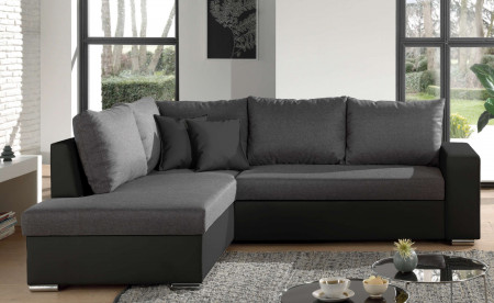Athena - Canapé d'angle convertible - avec coffre et étagère - en simili et tissu - Gauche Athena - Canapé d'angle convertible - avec coffre et étagère - en simili et tissu - Gauche