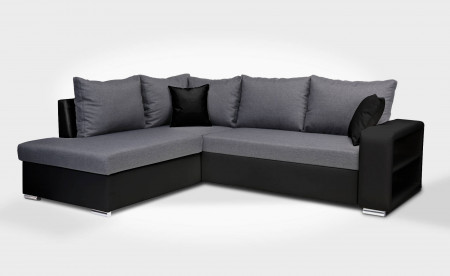 Athena - Canapé d'angle convertible - avec coffre et étagère - en simili et tissu - Gauche Athena - Canapé d'angle convertible - avec coffre et étagère - en simili et tissu - Gauche