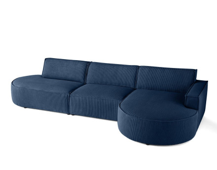 Canapé d'angle droit aux formes arrondies 5 places en velours côtelé Spiaggia