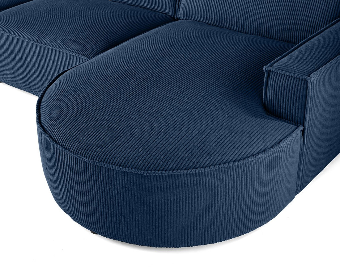 Canapé d'angle droit aux formes arrondies 5 places en velours côtelé Spiaggia