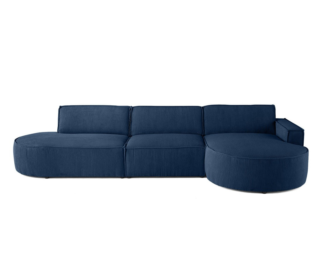 Canapé d'angle droit aux formes arrondies 5 places en velours côtelé Spiaggia