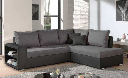 Athena - Canapé d'angle convertible - avec coffre et étagère - en simili et tissu - Droit Athena - Canapé d'angle convertible - avec coffre et étagère - en simili et tissu - Droit