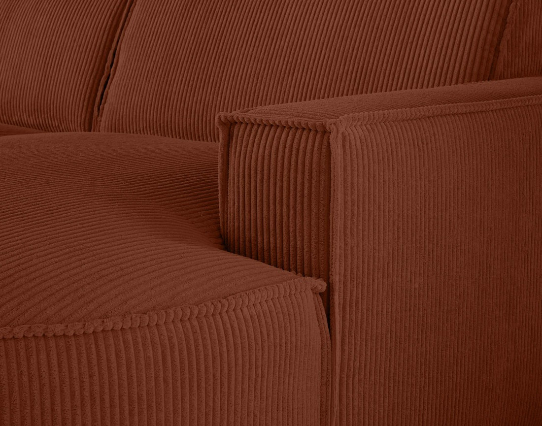 Canapé d'angle droit aux formes arrondies 5 places en velours côtelé Spiaggia