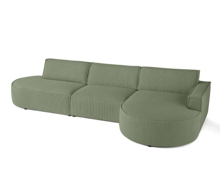 Canapé d'angle droit aux formes arrondies 5 places en velours côtelé Spiaggia
