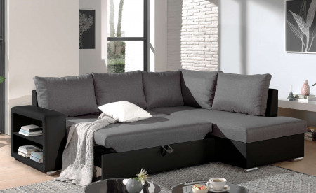 Athena - Canapé d'angle convertible - avec coffre et étagère - en simili et tissu - Droit Athena - Canapé d'angle convertible - avec coffre et étagère - en simili et tissu - Droit