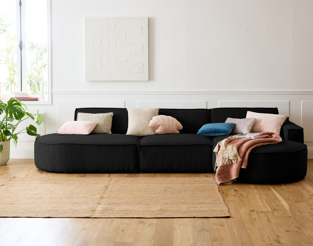 Canapé d'angle droit aux formes arrondies 5 places en velours côtelé Spiaggia Canapé d'angle droit aux formes arrondies 5 places en velours côtelé Spiaggia