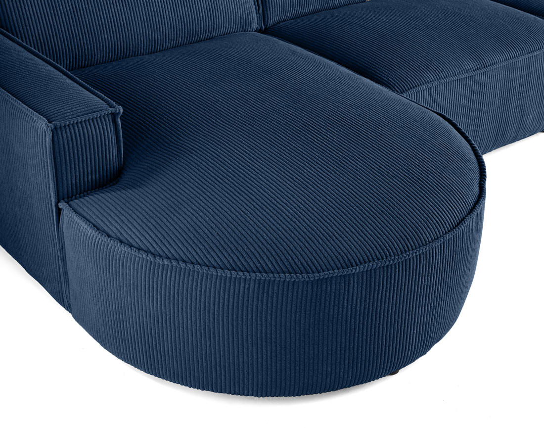 Canapé d'angle gauche aux formes arrondies 5 places en velours côtelé Spiaggia