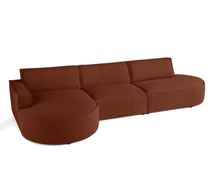 Canapé d'angle gauche aux formes arrondies 5 places en velours côtelé Spiaggia