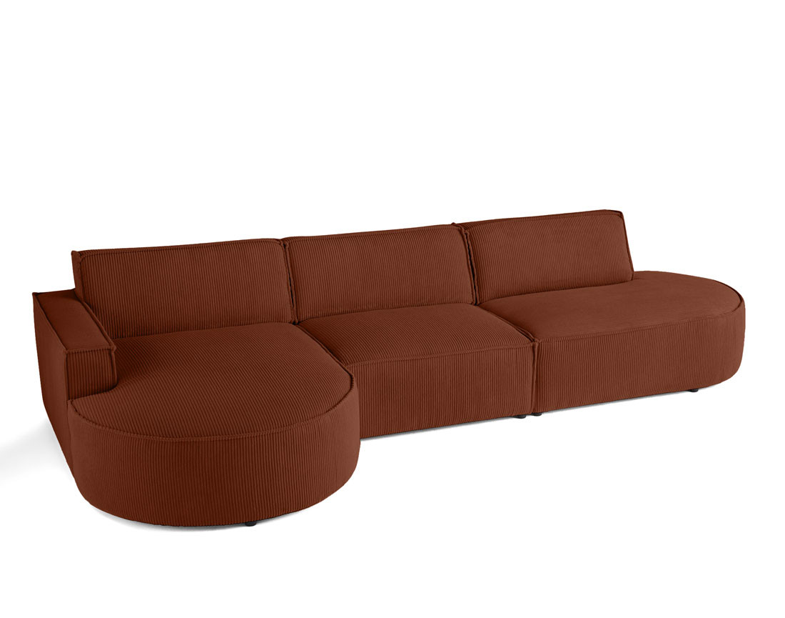 Canapé d'angle gauche aux formes arrondies 5 places en velours côtelé Spiaggia