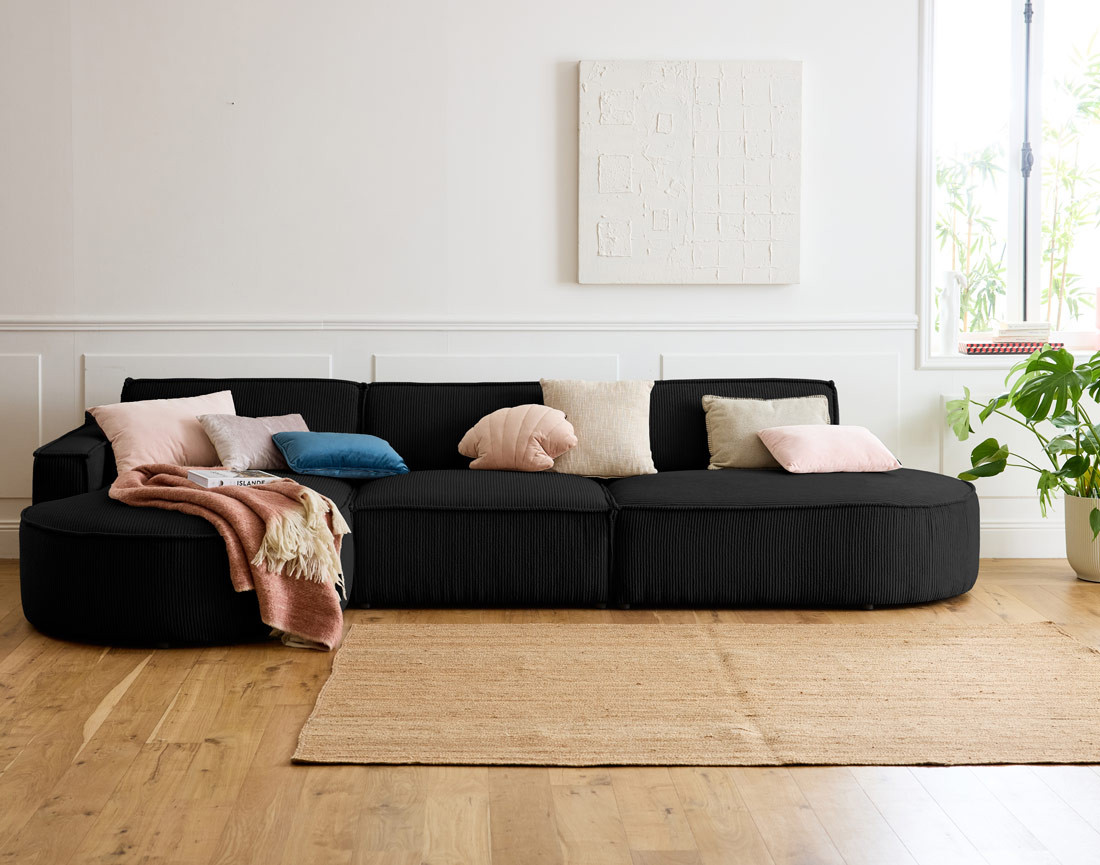 Canapé d'angle gauche aux formes arrondies 5 places en velours côtelé Spiaggia Canapé d'angle gauche aux formes arrondies 5 places en velours côtelé Spiaggia