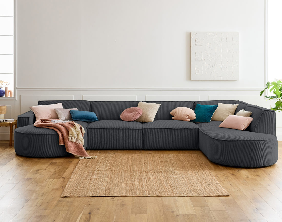 Canapé panoramique d'angle droit 7 places en velours côtelé Spiaggia
