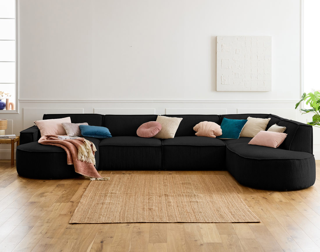 Canapé panoramique d'angle droit 7 places en velours côtelé Spiaggia Canapé panoramique d'angle droit 7 places en velours côtelé Spiaggia