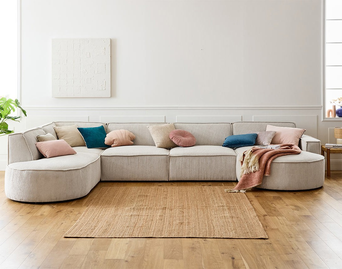 Canapé panoramique d'angle gauche 7 places en velours côtelé Spiaggia Canapé panoramique d'angle gauche 7 places en velours côtelé Spiaggia