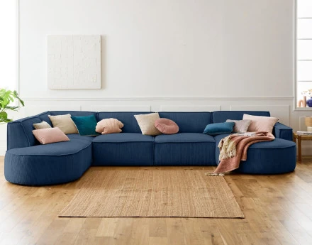 Canapé panoramique d'angle gauche 7 places en velours côtelé Spiaggia