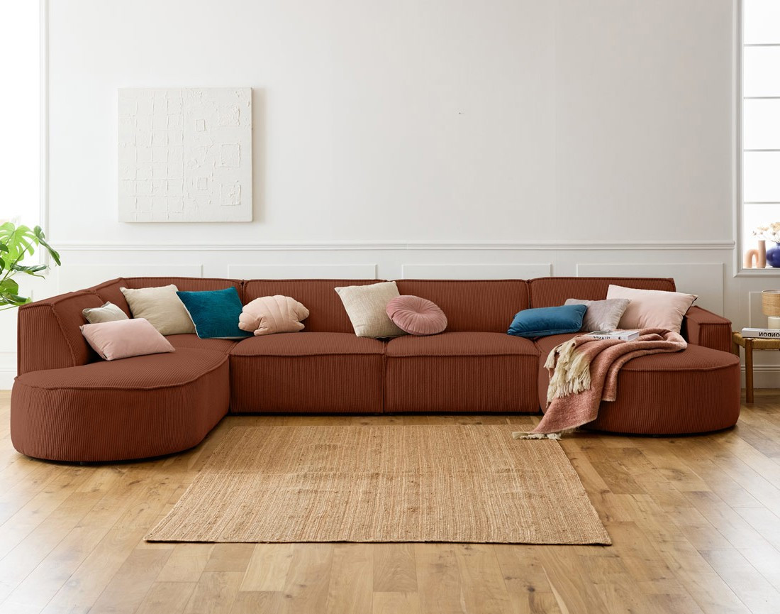 Canapé panoramique d'angle gauche 7 places en velours côtelé Spiaggia