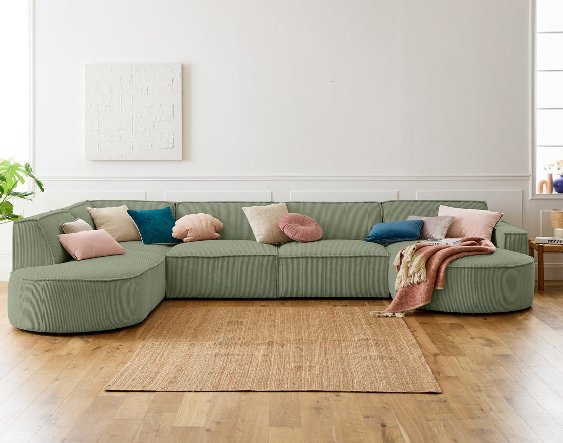 Canapé panoramique d'angle gauche 7 places en velours côtelé Spiaggia