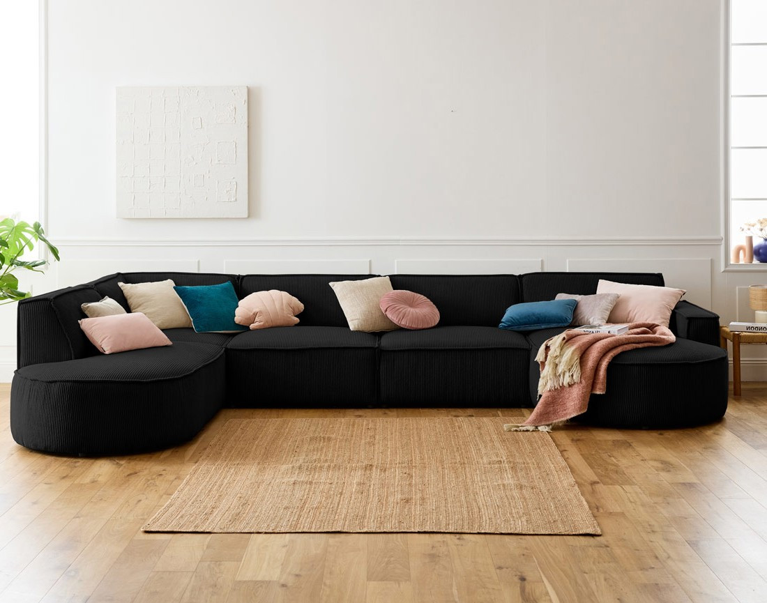 Canapé panoramique d'angle gauche 7 places en velours côtelé Spiaggia Canapé panoramique d'angle gauche 7 places en velours côtelé Spiaggia