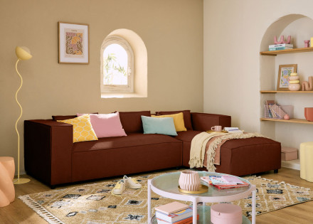 Canapé d'angle droit 4 places en tissu texturé Stella