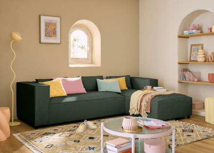Canapé d'angle droit 4 places en tissu texturé Stella