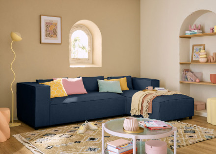 Canapé d'angle droit 4 places en tissu texturé Stella