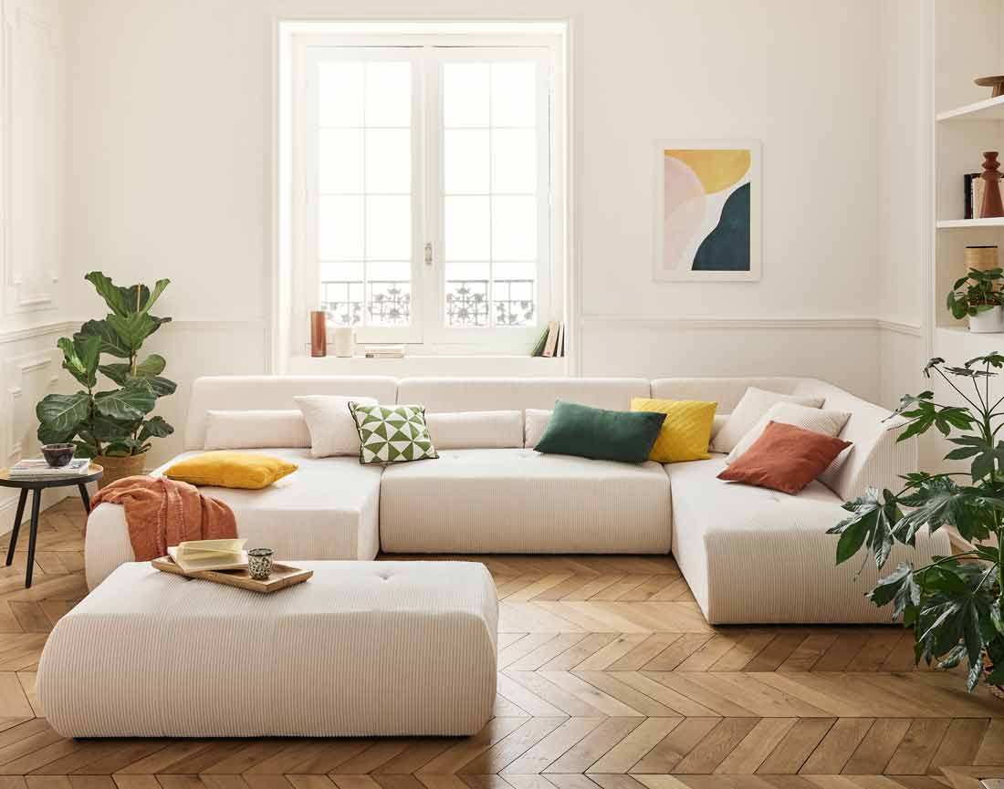 Pouf modulable en velours côtelé Onyx