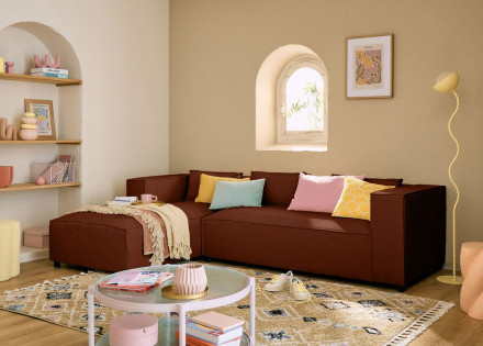 Canapé d'angle gauche 4 places en tissu texturé Stella