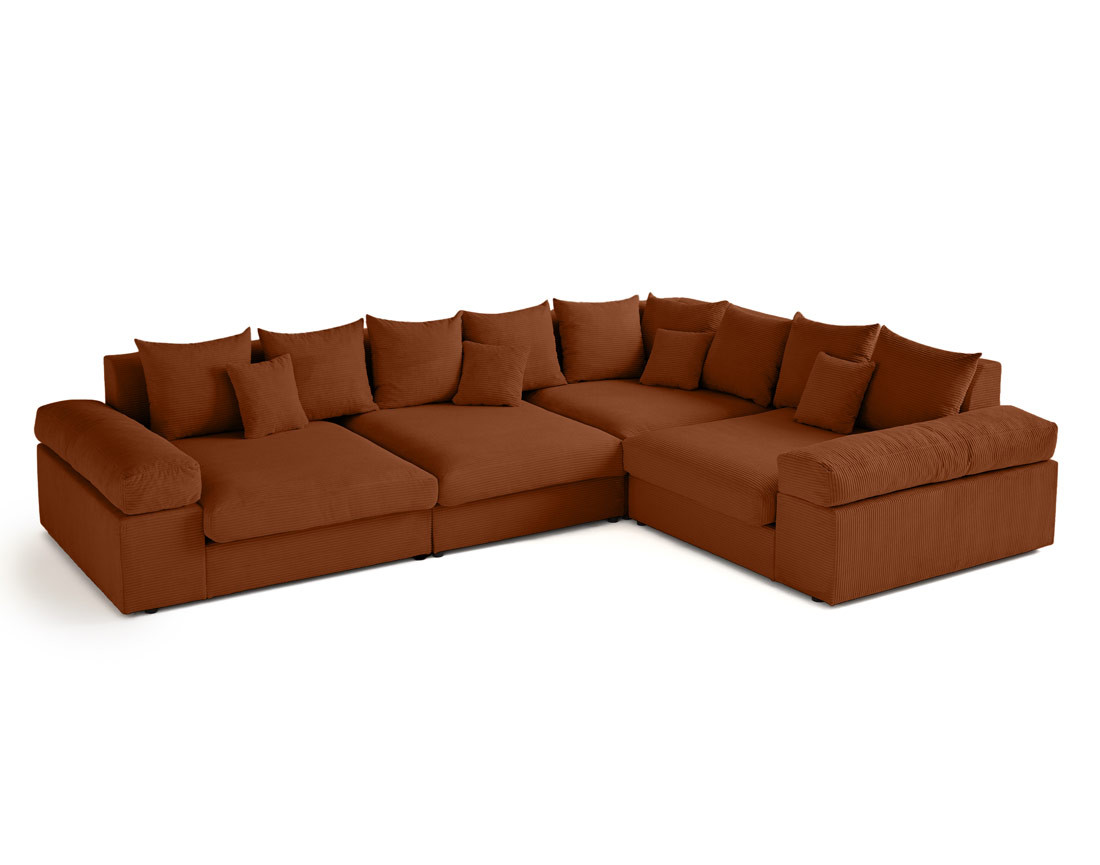 Canapé d'angle réversible 5 places avec assise profonde en velours côtelé Aspen