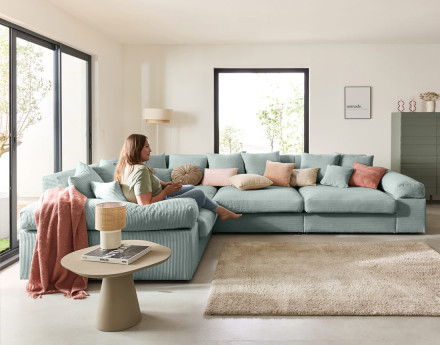 Canapé d'angle réversible 5 places avec assise profonde en velours côtelé Aspen