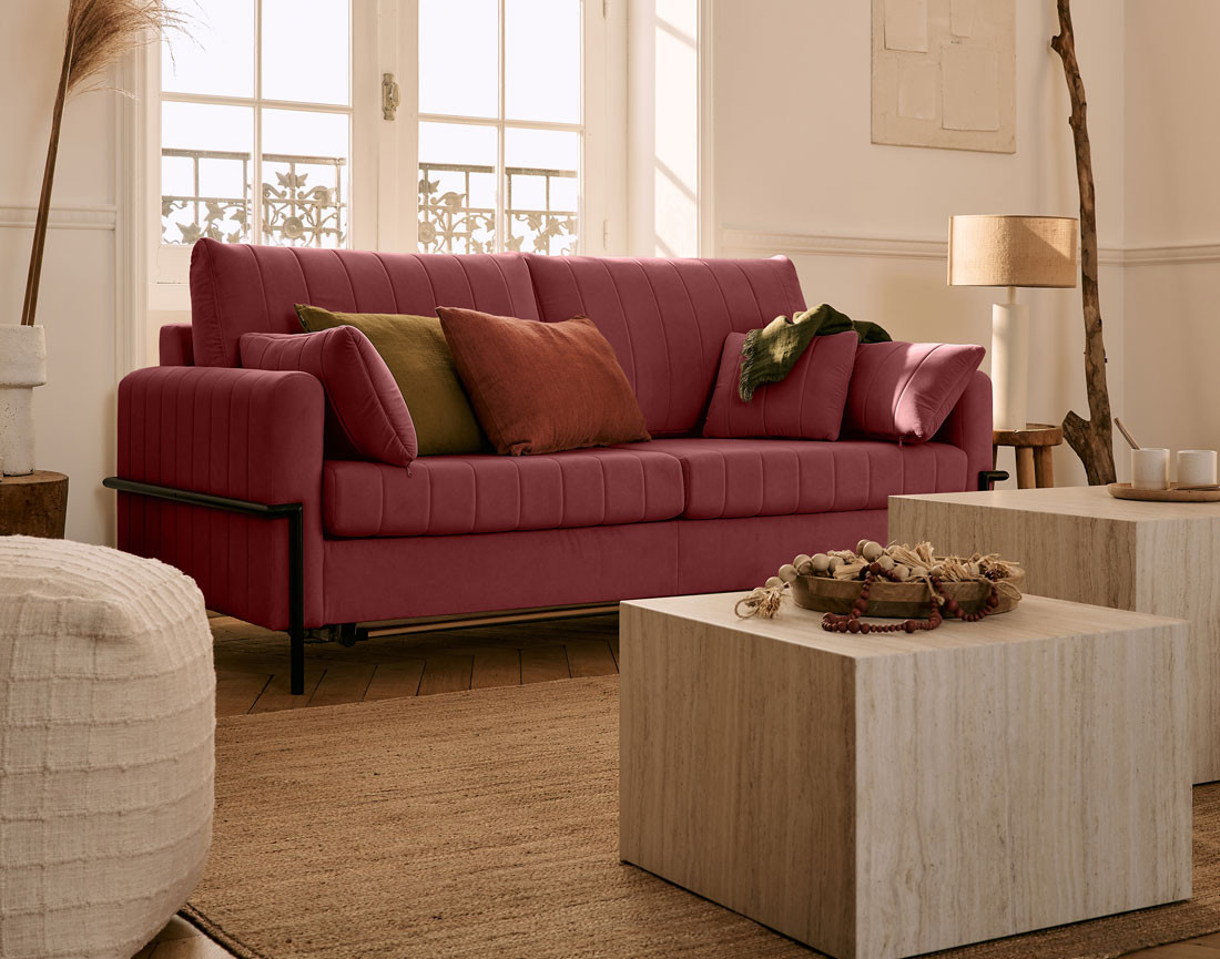 Canapé 3 places convertible couchage quotidien, matelas inclus Ercolano