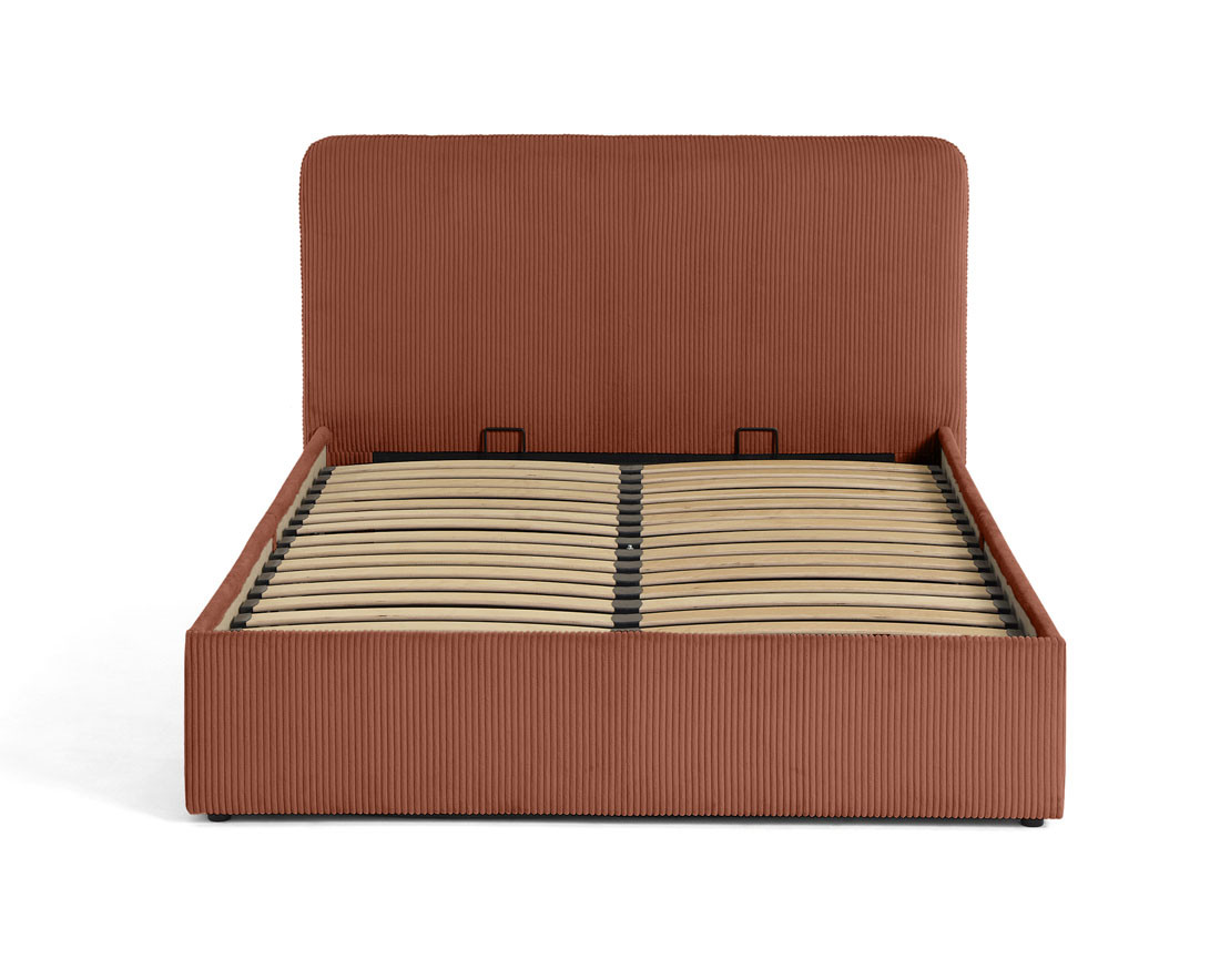 Lit coffre 140x190 cm en velours côtelé avec sommier inclus Goyave